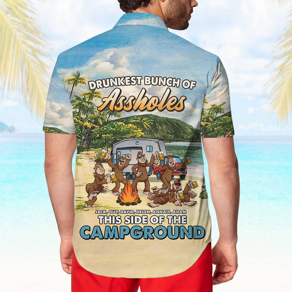 litzzy Personalized Camping Bigfoot Hawaiian Shirt - Beer Friends - Drunkest Bunch Of Assholes Hawaiian Shirt For Men, Woman, Litzzy Aloha Shirt Hawaiian Shirt   