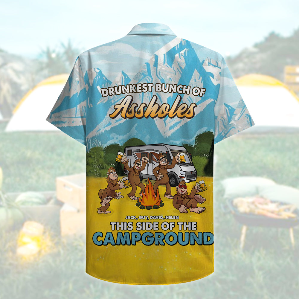 litzzy Personalized Camping Bigfoot Hawaiian Shirt - Beer Friends - Drunkest Bunch Of Assholes Hawaiian Shirt For Men, Woman, Litzzy Aloha Shirt Hawaiian Shirt   