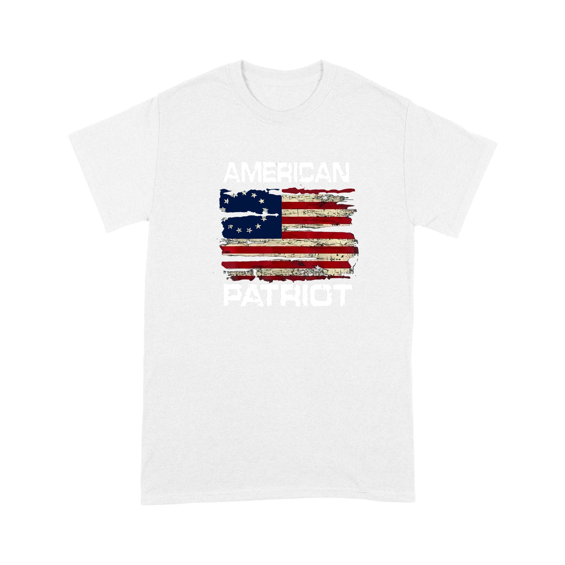 litzzy Patriort Day American Flag T-shirt | Made in US  S White 