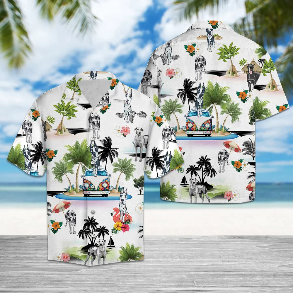 litzzy Great Dane Hawaiian Shirt, Dog Hippie Palm Vacation Aloha Shirt For Men, Women - Perfect Gift For Dog Lovers, Husband, Boyfriend, Friend, Wife, dog hawaiian shirt Hawaii Shirt   