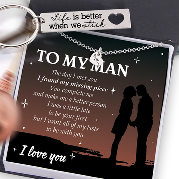 litzzy To My Man Heart Necklace and Keychain Gift Set for Him "Life Is Better When We Stick" - To My Boyfriend , Gift For Boyfriend Jewelry   