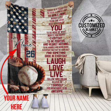 litzzy Personalized Baseball Today Is A Good Day Fleece Blanket - Tlnb1011201 Quilt Blanket 60x80  