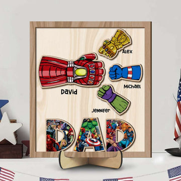 litzzy Super Hero Dad Personalized Wooden Art - Wooden Sign Father 2 Layers Custom Wooden Sign   