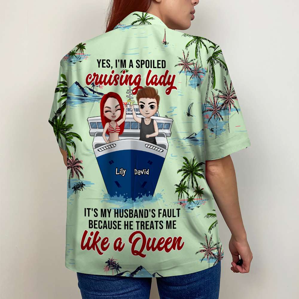 litzzy Personalized Cruising Couple Hawaiian Shirt - Yes, I'm A Spoiled Lady - Palm Tree Pattern Hawaiian Shirt For Men, Woman, Litzzy Aloha Shirt Hawaii Shirt   