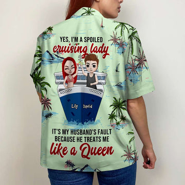 litzzy Personalized Cruising Couple Hawaiian Shirt - Yes, I'm A Spoiled Lady - Palm Tree Pattern Hawaiian Shirt For Men, Woman, Litzzy Aloha Shirt Hawaii Shirt   