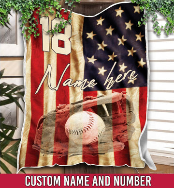 litzzy Personalized Baseball Glove American Flag - Tlnh06101201 Quilt Blanket 60x80  