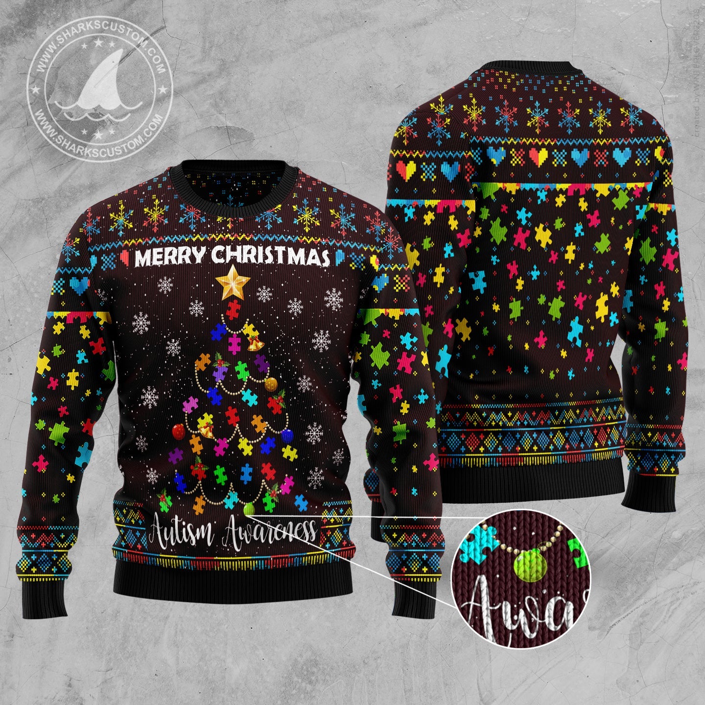 litzzy Christmas Tree Autism Awareness TG51026 Ugly Christmas Sweater -  Best Gift For Christmas, Noel Malalan - Christmas Signature sweater   