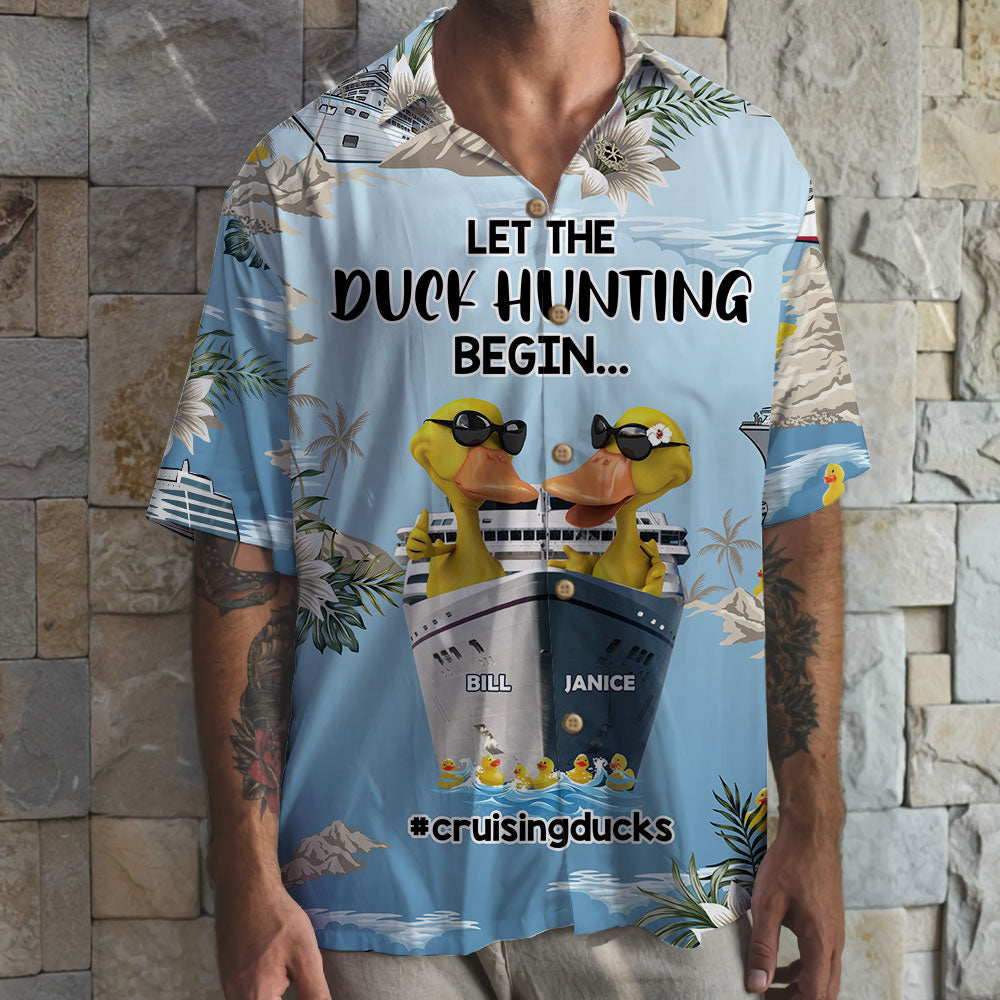 litzzy Personalized Cruising Duck CoupleHawaiian Shirt - Let The Duck Hunting Begin - Floral Pattern Hawaiian Shirt For Men, Woman, Litzzy Aloha Shirt Hawaiian Shirt   