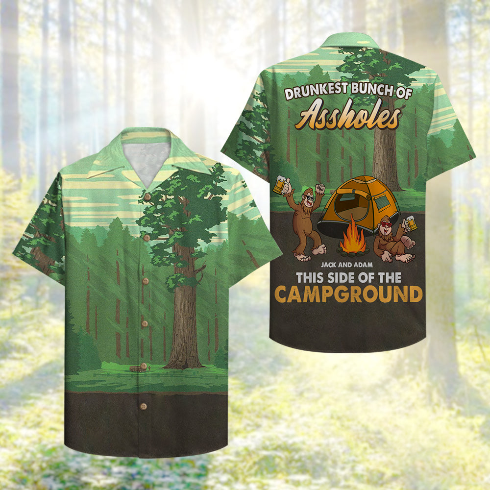 litzzy Personalized Camping Bigfoot Hawaiian Shirt - Beer Friends - Drunkest Bunch Of Assholes Hawaiian Shirt For Men, Woman, Litzzy Aloha Shirt Hawaiian Shirt   