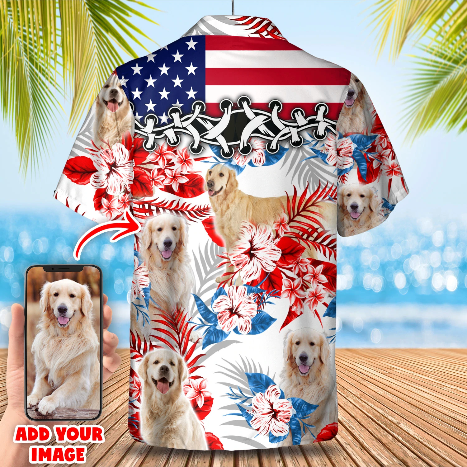 litzzy Pet Custom Photo American Flag Hawaiian Shirt, Dog Summer aloha shirt, Men Hawaiian shirt, Women Hawaiian shirt - Aloha shirt Hawaiian Hawaii Shirt For Summer Hawaii Shirt   