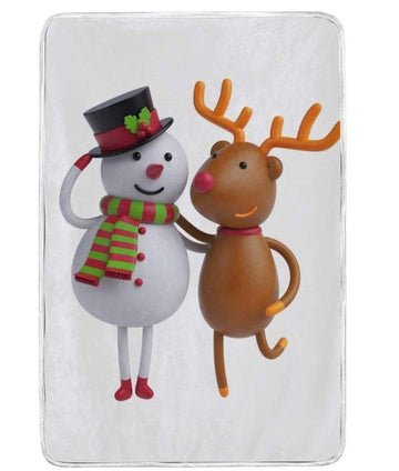litzzy 3d Snowman Reindeer CLT3112007N Sherpa Fleece Blanket Sherpa Fleece Blanket   