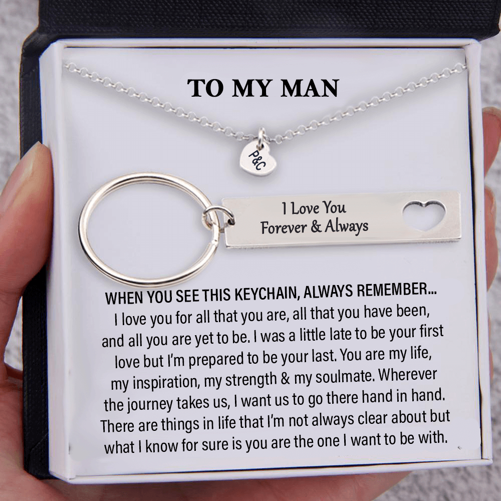 litzzy To My Man Heart Necklace and Keychain Gift Set for Him "I Love You Forever & Always" - To My Boyfriend , Gift For Boyfriend Jewelry   