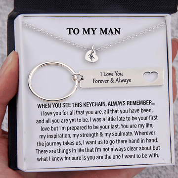 litzzy To My Man Heart Necklace and Keychain Gift Set for Him "I Love You Forever & Always" - To My Boyfriend , Gift For Boyfriend Jewelry   