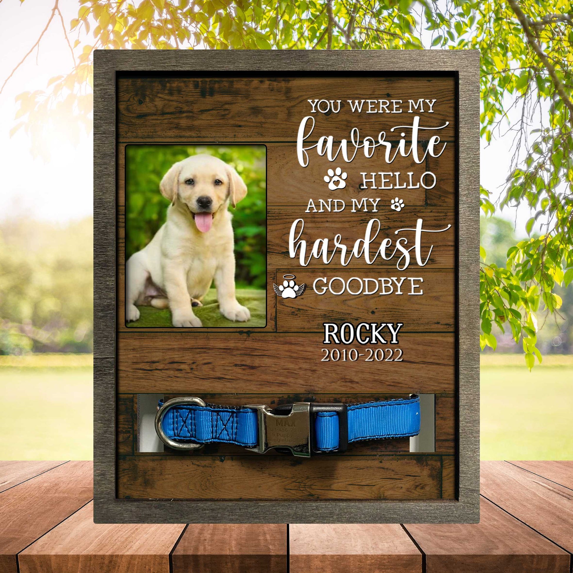 litzzy My Favorite Hello And Hardest Goodbye, Dog Photo Keepsake, Pet Loss Sympathy, Dog Memorial Plaque Pet Picture Frame Style 1 8.7 x 10.6 