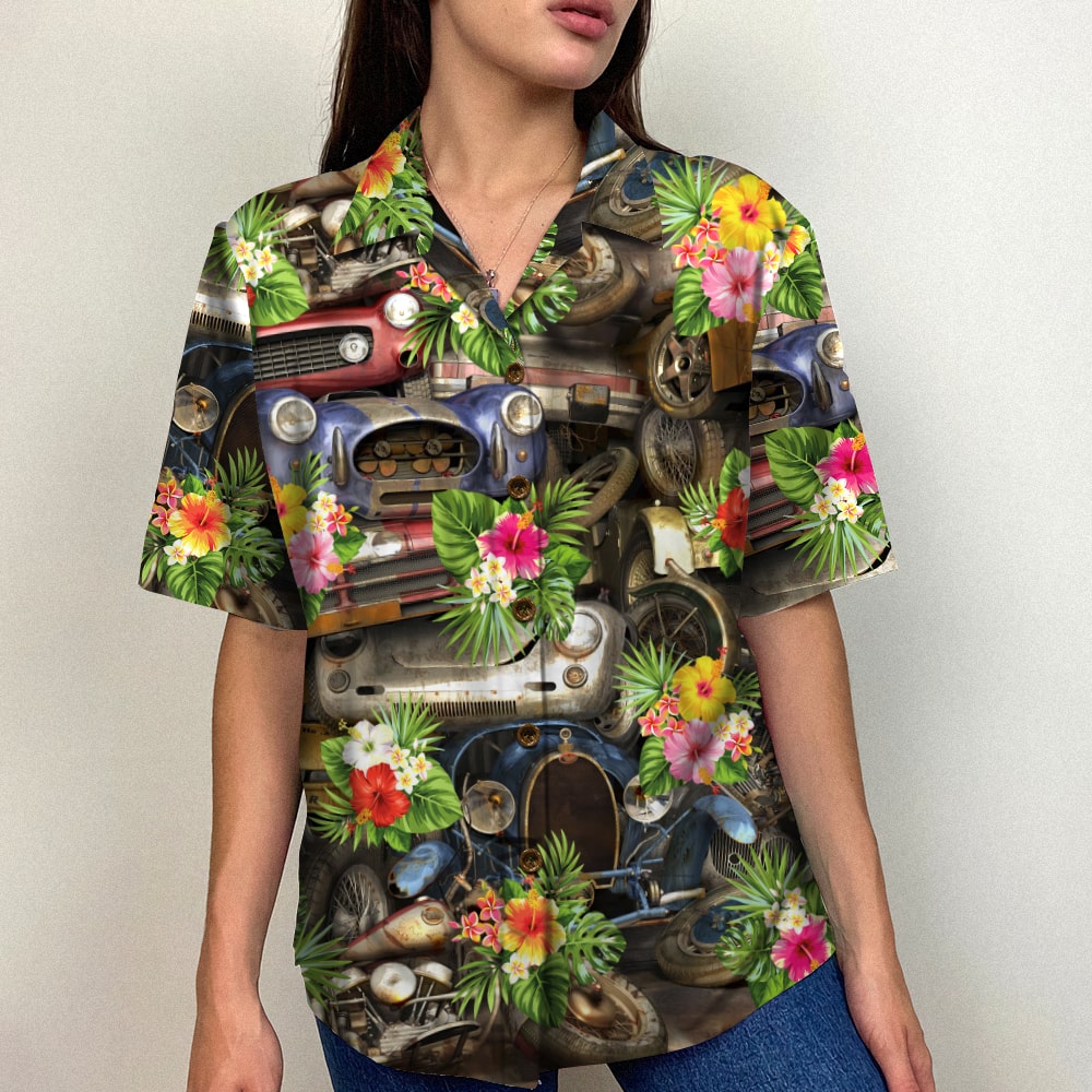 litzzy Classic Car Hawaiian Shirt, Aloha Shirt, Floral Pattern, Summer Gift Hawaiian Shirt For Men, Woman, Litzzy Aloha Shirt Hawaii Shirt   