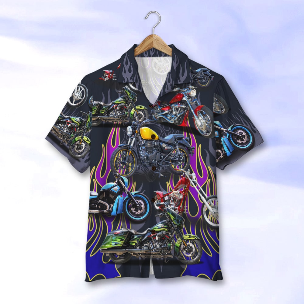 litzzy Custom Motorcycle Photo Hawaiian Shirt, Flame Pattern Hawaiian Shirt For Men, Woman, Litzzy Aloha Shirt Hawaii Shirt   