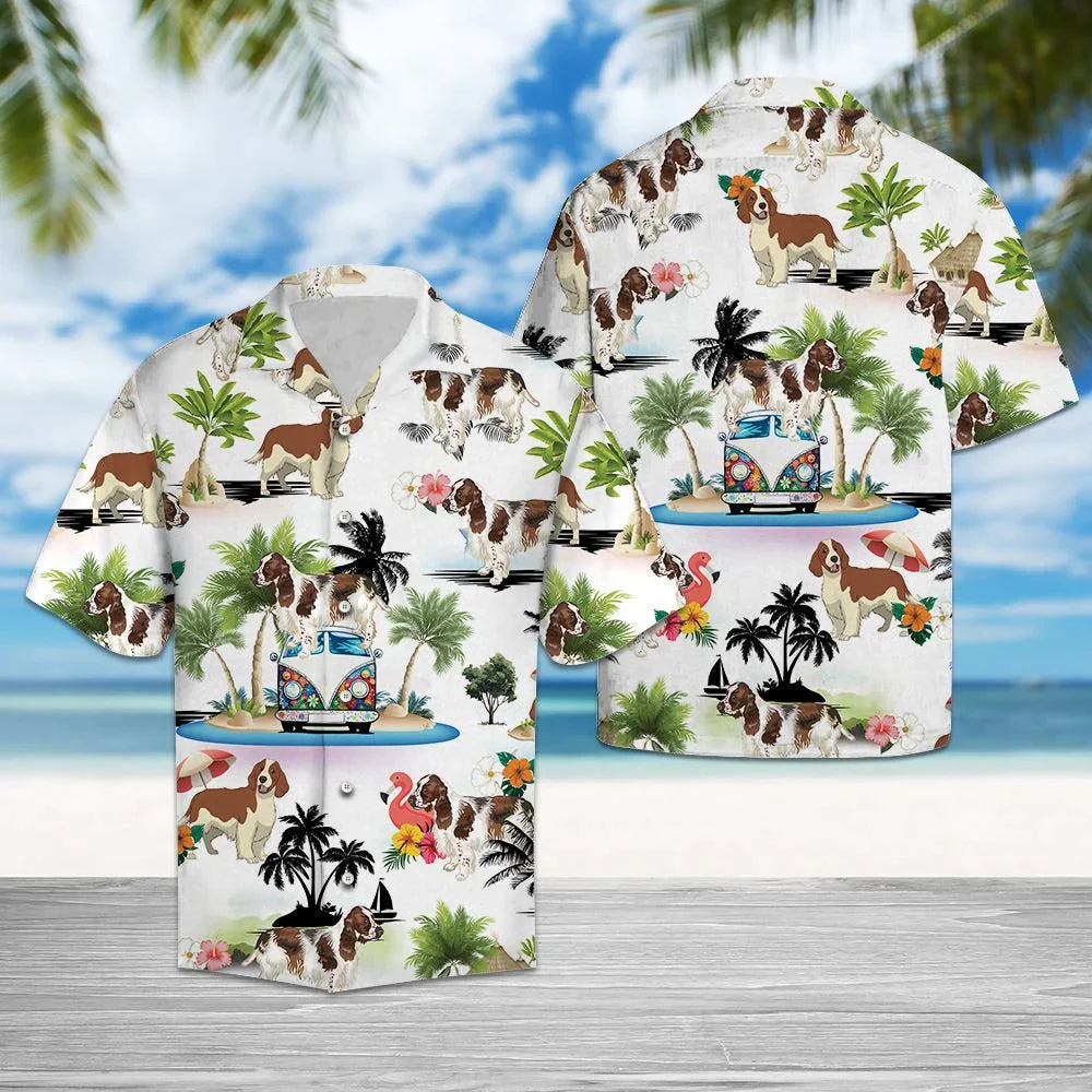 litzzy English Springer Spaniel Hawaiian Shirt, Dog Hippie Palm Vacation Aloha Shirt For Men, Women - Perfect Gift For Dog Lovers, dog hawaiian shirt Hawaii Shirt S  