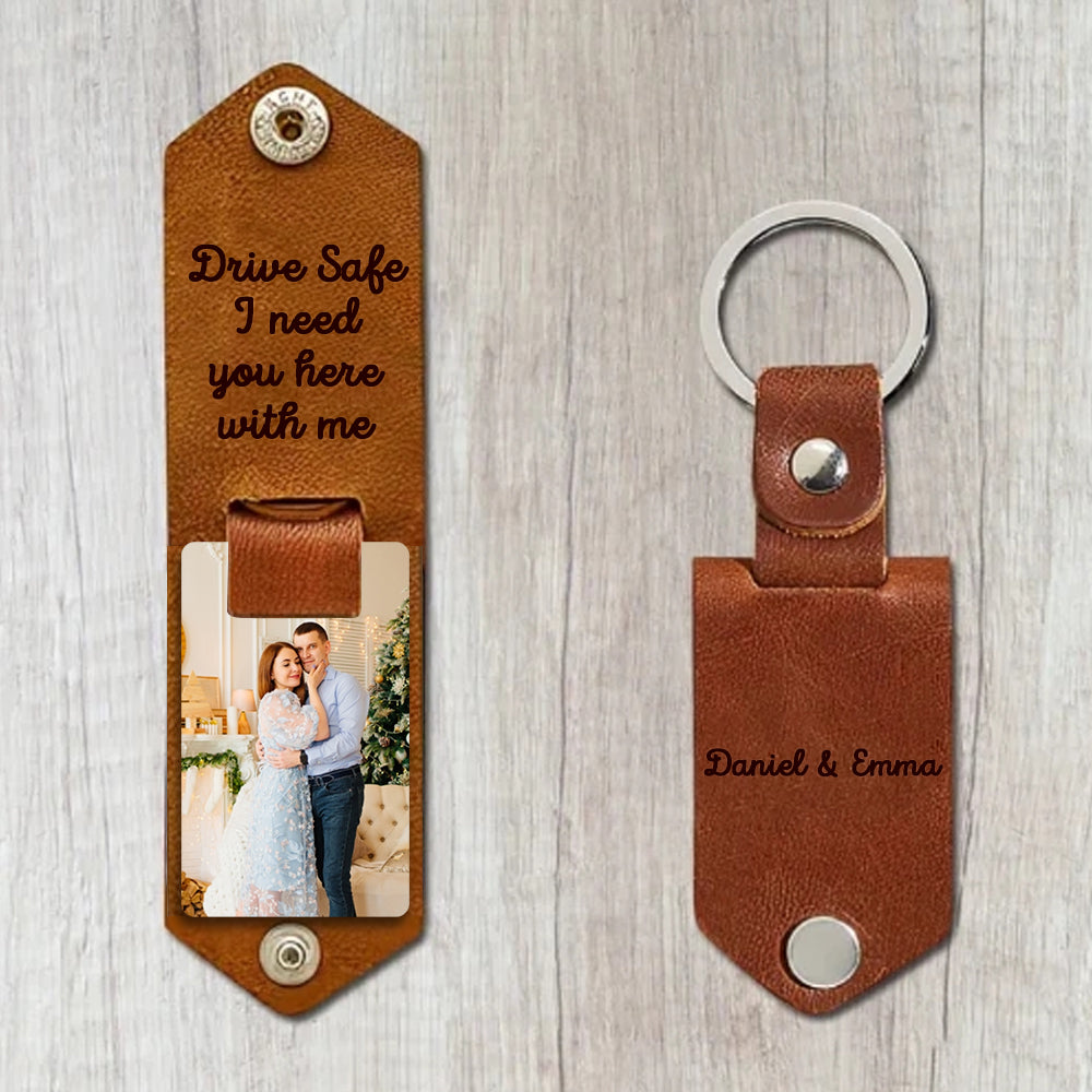 litzzy Personalized Engraved PU Leather Keychain Custom Metal Key Chain with Photo Keychain Brown Yes Quote1