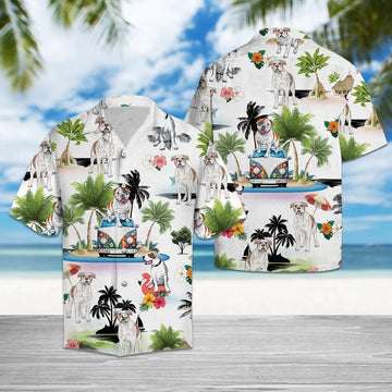 litzzy American Bulldog Hawaiian Shirt, Dog Hippie Palm Vacation Aloha Shirt For Men, Women - Perfect Gift For Dog Lovers, Husband, Boyfriend, Friend, Wife, dog hawaiian shirt Hawaii Shirt   