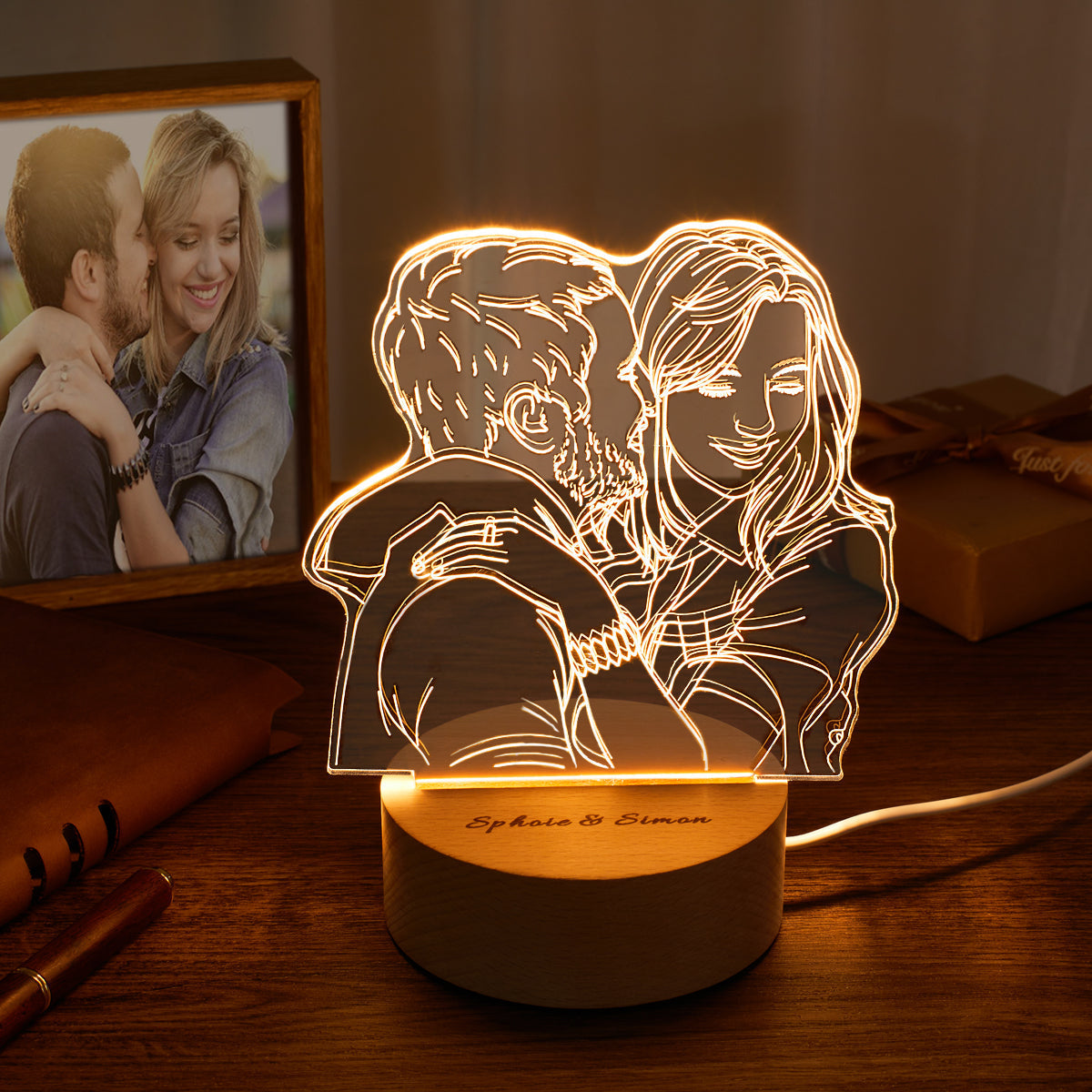 litzzy Custom Acrylic 3D Photo Lamp LED Night Lights With Wood Base Night Light   