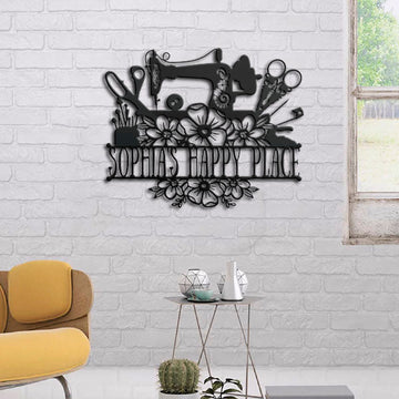 litzzy Sewing Lovers Personalized Metal Sign - Custom metal signs - Metal Monogram Sign for Home Decor    