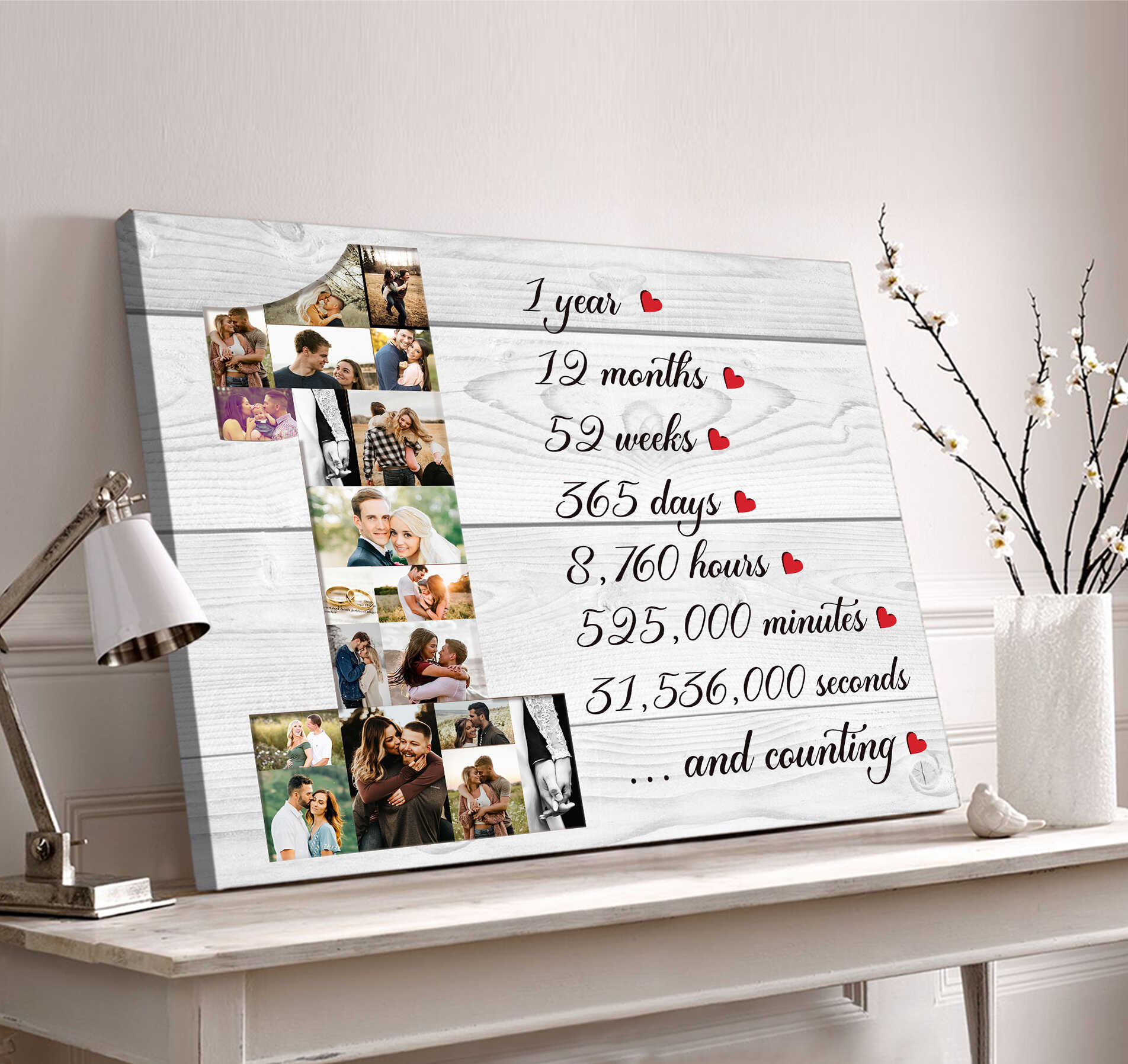 litzzy 1 Year Anniversary Photo Collage Canvas Print, One Year Anniversary Gift, 1st Anniversary Gift - Litzzy Wall Art Canvas Canvas Wall Art   