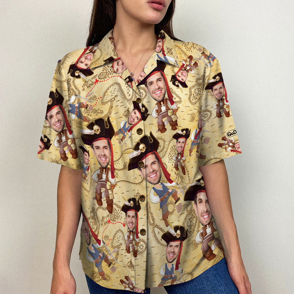 litzzy Custom Pirate Face Hawaiian Shirt and Men Beach Shorts- Summer Gift For Him, Pirate Lover Hawaiian Shirt For Men, Woman, Litzzy Aloha Shirt Hawaiian Shirt   