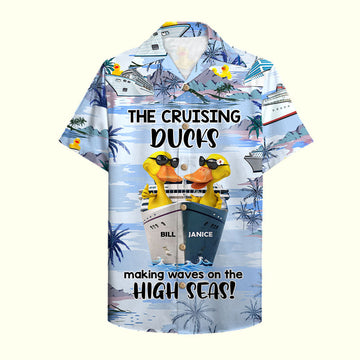 litzzy Personalized Cruising Duck Couple Hawaiian Shirt - Making Waves On The High Seas - Cruise & Palm Treen Pattern Hawaiian Shirt For Men, Woman, Litzzy Aloha Shirt Hawaiian Shirt   