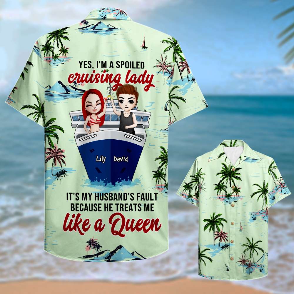 litzzy Personalized Cruising Couple Hawaiian Shirt - Yes, I'm A Spoiled Lady - Palm Tree Pattern Hawaiian Shirt For Men, Woman, Litzzy Aloha Shirt Hawaii Shirt   