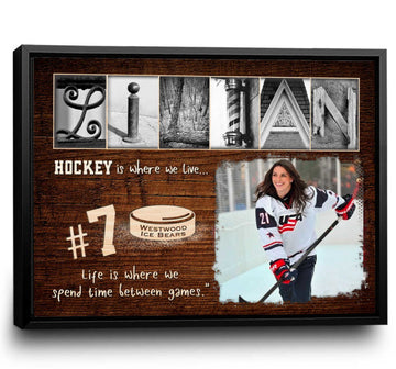 litzzy Hockey Player Gift, Youth Hockey Award Gift, Kids Hockey Art, Personalized Hockey Photo Canvas Canvas Wall Art   