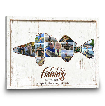 litzzy Walleye Fishing Photo Collage Canvas Wall Art, Walleye Fisherman Gift Canvas Wall Art   