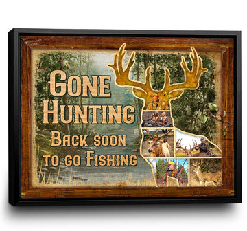 litzzy Personalized Gone Hunting Back Soon To Go Fishing Collage Canvas Gift Canvas Wall Art Framed Canvas 11"x14" 