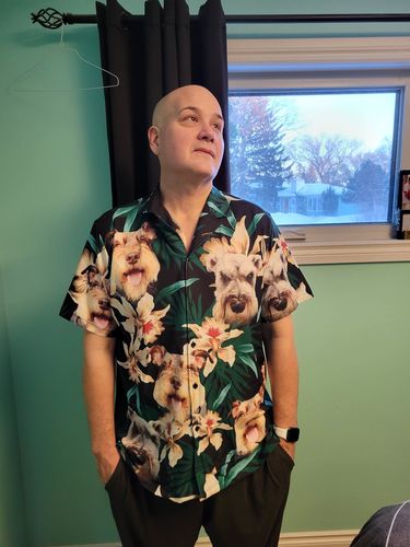 litzzy Custom Leaves & Flowers Pattern Short-Sleeve Hawaiian Shirt (Dark Green Color) Hawaii Shirt   