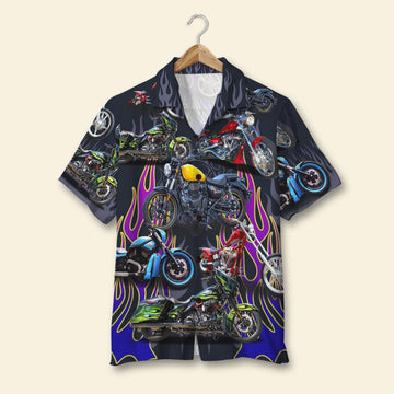 litzzy Custom Motorcycle Photo Hawaiian Shirt, Flame Pattern Hawaiian Shirt For Men, Woman, Litzzy Aloha Shirt Hawaii Shirt   