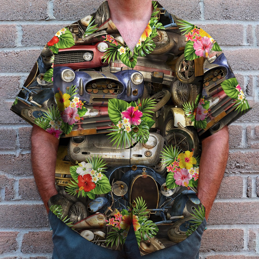 litzzy Classic Car Hawaiian Shirt, Aloha Shirt, Floral Pattern, Summer Gift Hawaiian Shirt For Men, Woman, Litzzy Aloha Shirt Hawaii Shirt   