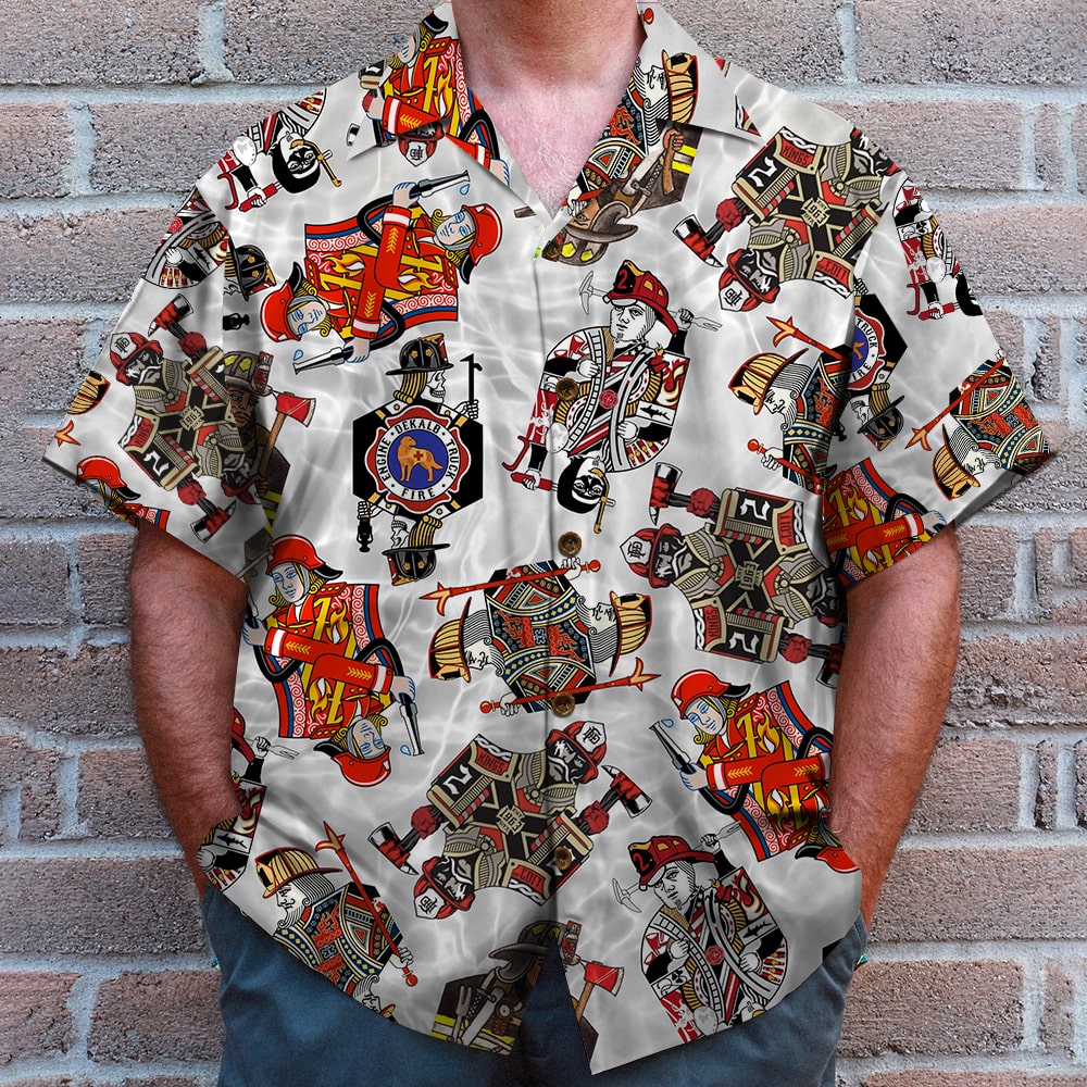litzzy Firefighter Playing Card Hawaiian Shirt, Aloha Shirt, Gift For Him Hawaiian Shirt For Men, Woman, Litzzy Aloha Shirt Hawaii Shirt   