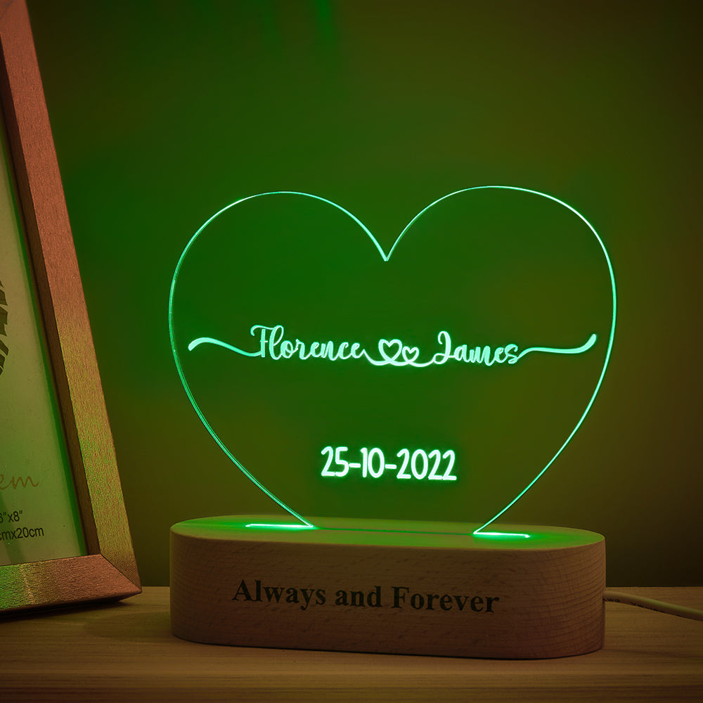 litzzy Heart Shaped Acrylic Plaque Personalized Name and Date Night Light Acrylic Plaque   