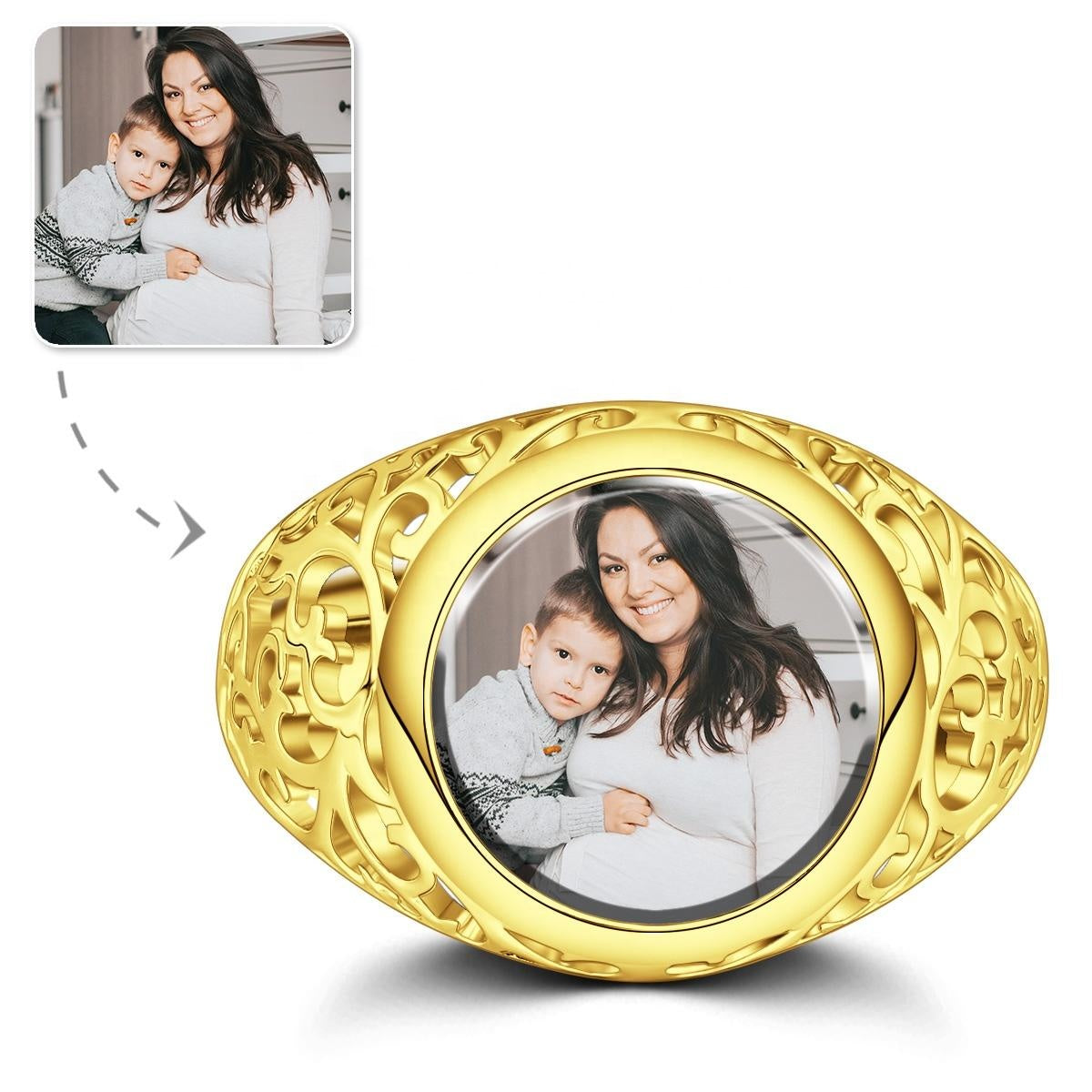 litzzy Round Women Rings Custom Photo Ring Mother's Day Gifts jewelry US 5 (Inner diameter 15.8mm) Gold 