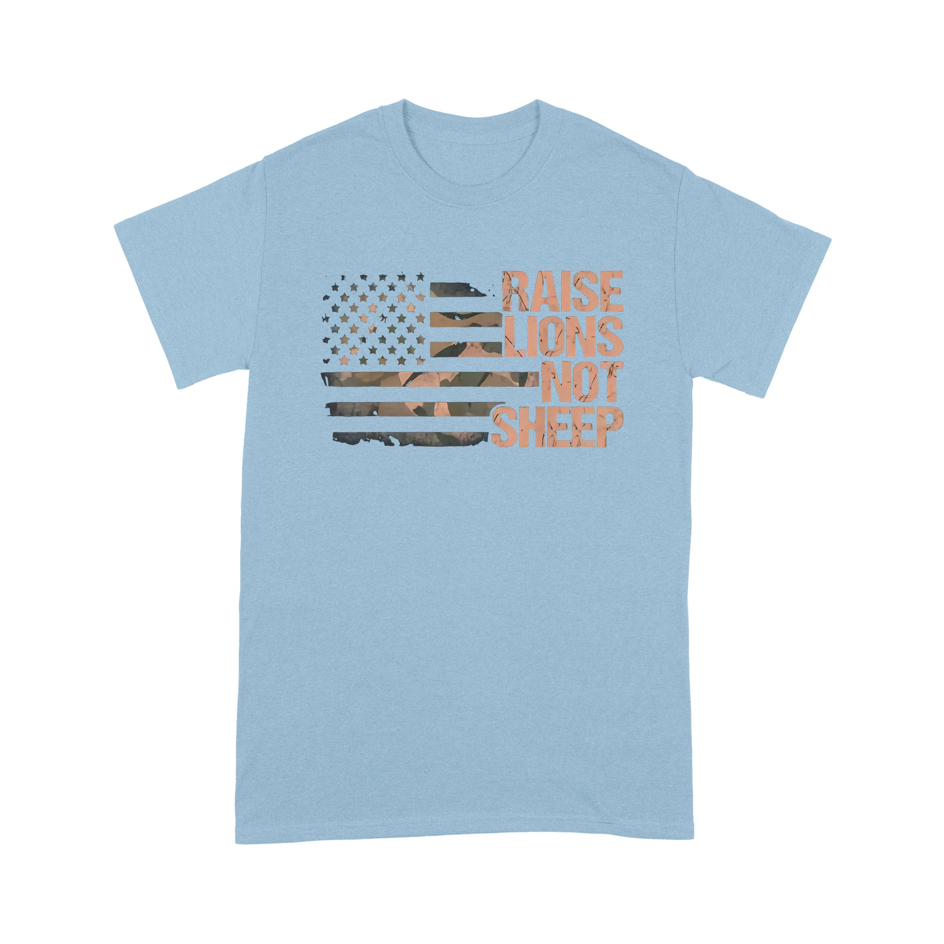 litzzy Raise Lions Not Sheep American Patriot Day T-shirt | Made in US  S Light Blue 