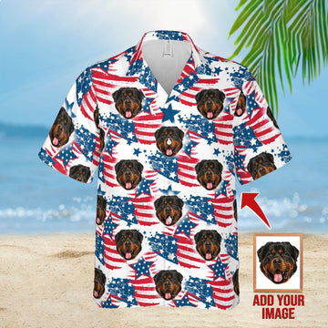litzzy Custom Red & Blue Leaves Pattern Short-Sleeve Hawaiian Shirt Hawaii Shirt   