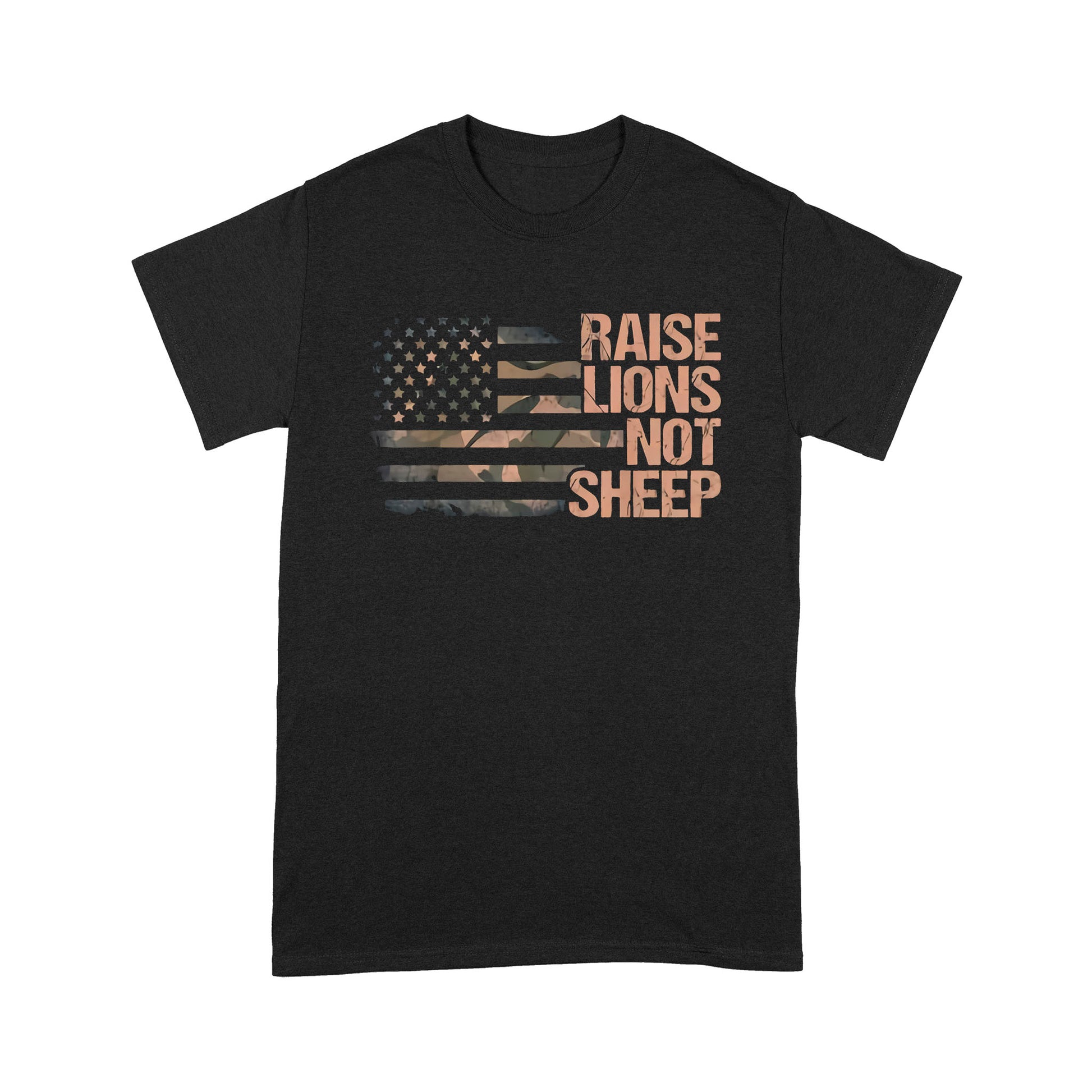 litzzy Raise Lions Not Sheep American Patriot Day T-shirt | Made in US  S Black 