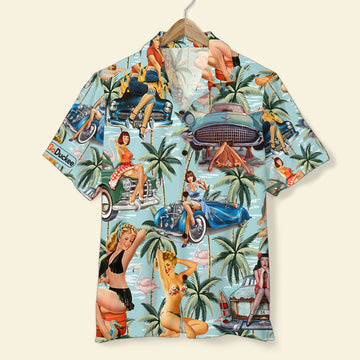 litzzy Classic Car Pinup Girl Shirt and Beach Shorts - Gift For Car Lovers Hawaiian Shirt For Men, Woman, Litzzy Aloha Shirt Hawaii Shirt   