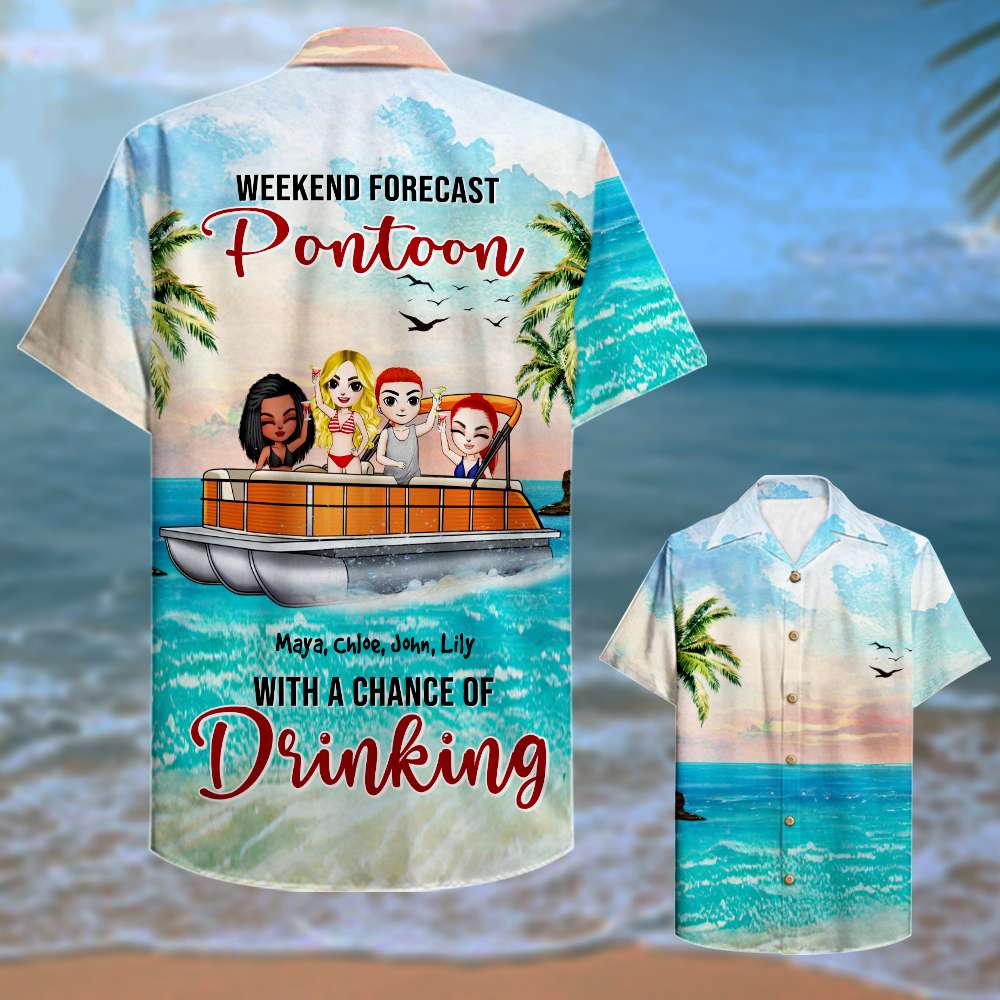 litzzy Personalized Pontoon Friends Hawaiian Shirt - Weekend Forecast With A Chance Of Drinking - Beach & Palm Pattern Fol7-Vd1 Hawaiian Shirt For Men, Woman, Litzzy Aloha Shirt Hawaiian Shirt   