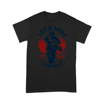 litzzy Life is short, so grip it and rip it 2 - Motorcycle T-Shirt | Made in US T-Shirt S Black 