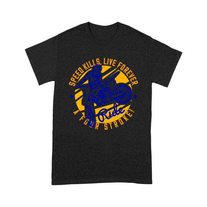 litzzy Speed kills, live forever ride a four stroke! - Motorcycle T-Shirt | Made in US T-Shirt S Black 