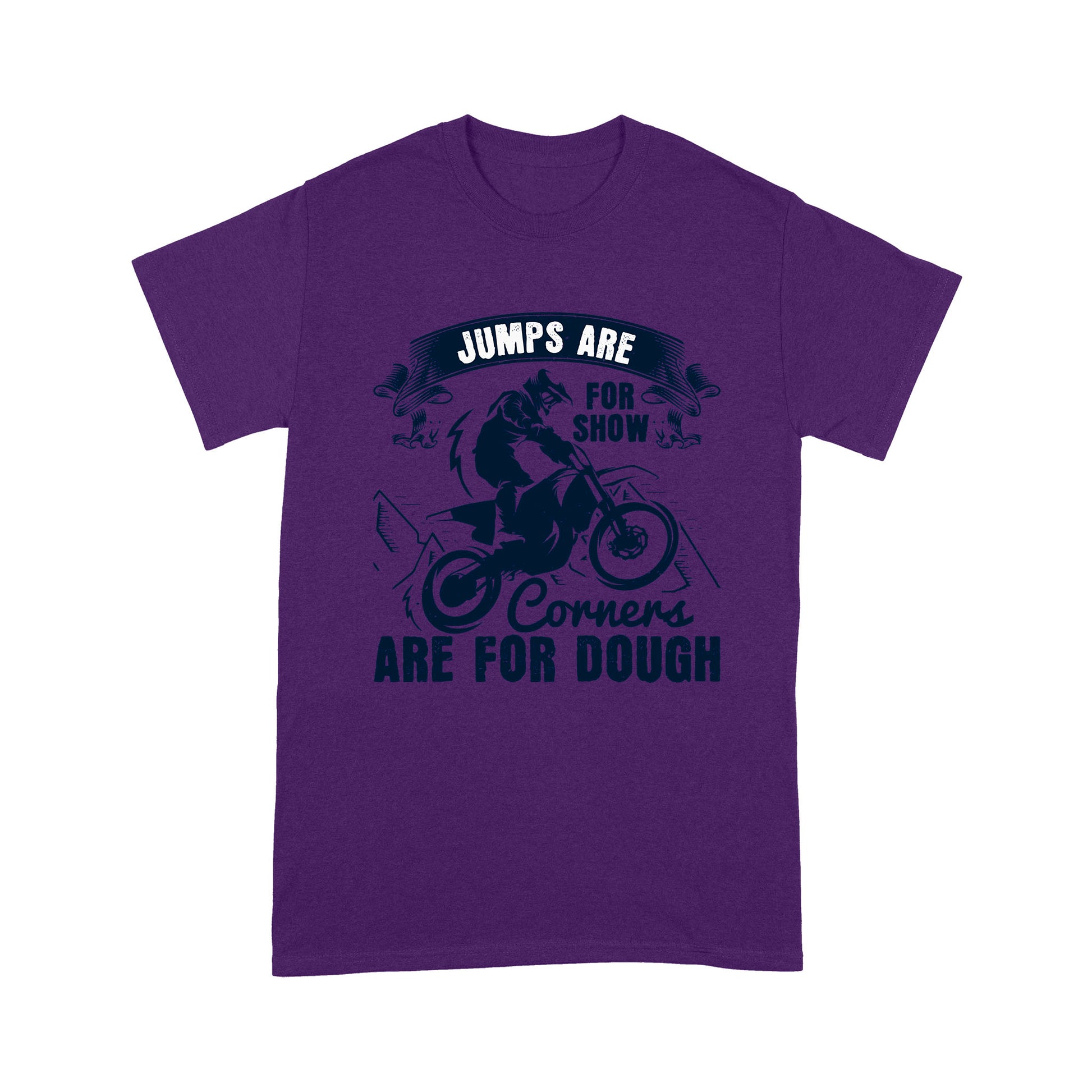 litzzy Jumps Are For Show, Corners Are For Dough 2 - Motorcycle T-Shirt | Made in US T-Shirt S Purple 