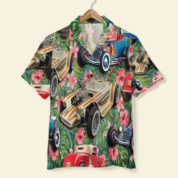 litzzy Hot Rod Custom Car Photos with Tropical Pattern, Personalized Hawaiian Shirt, Gifts for Hot Rod Lovers Hawaiian Shirt For Men, Woman, Litzzy Aloha Shirt Hawaiian Shirt   