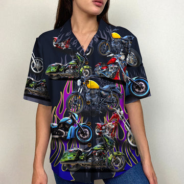 litzzy Custom Motorcycle Photo Hawaiian Shirt, Flame Pattern Hawaiian Shirt For Men, Woman, Litzzy Aloha Shirt Hawaii Shirt   