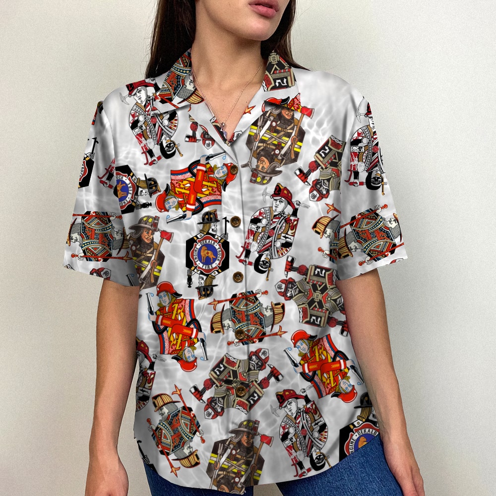 litzzy Firefighter Playing Card Hawaiian Shirt, Aloha Shirt, Gift For Him Hawaiian Shirt For Men, Woman, Litzzy Aloha Shirt Hawaii Shirt   