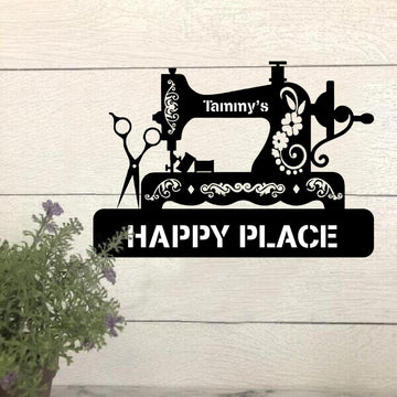 litzzy Sewing Lovers Nana's Happy Place Personalized Metal Sign - Custom metal signs - Metal Monogram Sign for Home Decor  12x12  